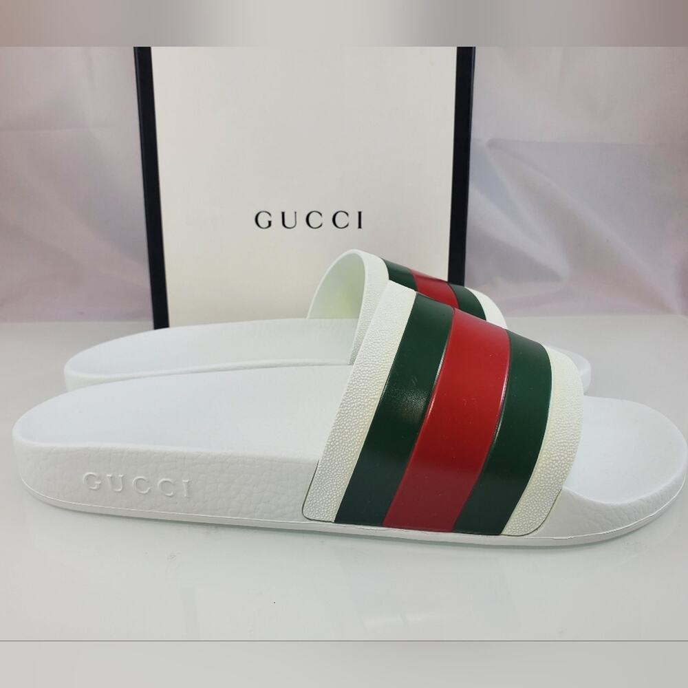 NWT$400 GUCCI Signature Pursuit 72 Stripe Slip-on Slide Sandals Sz 10G (10.5-11) - Picture 12 of 16